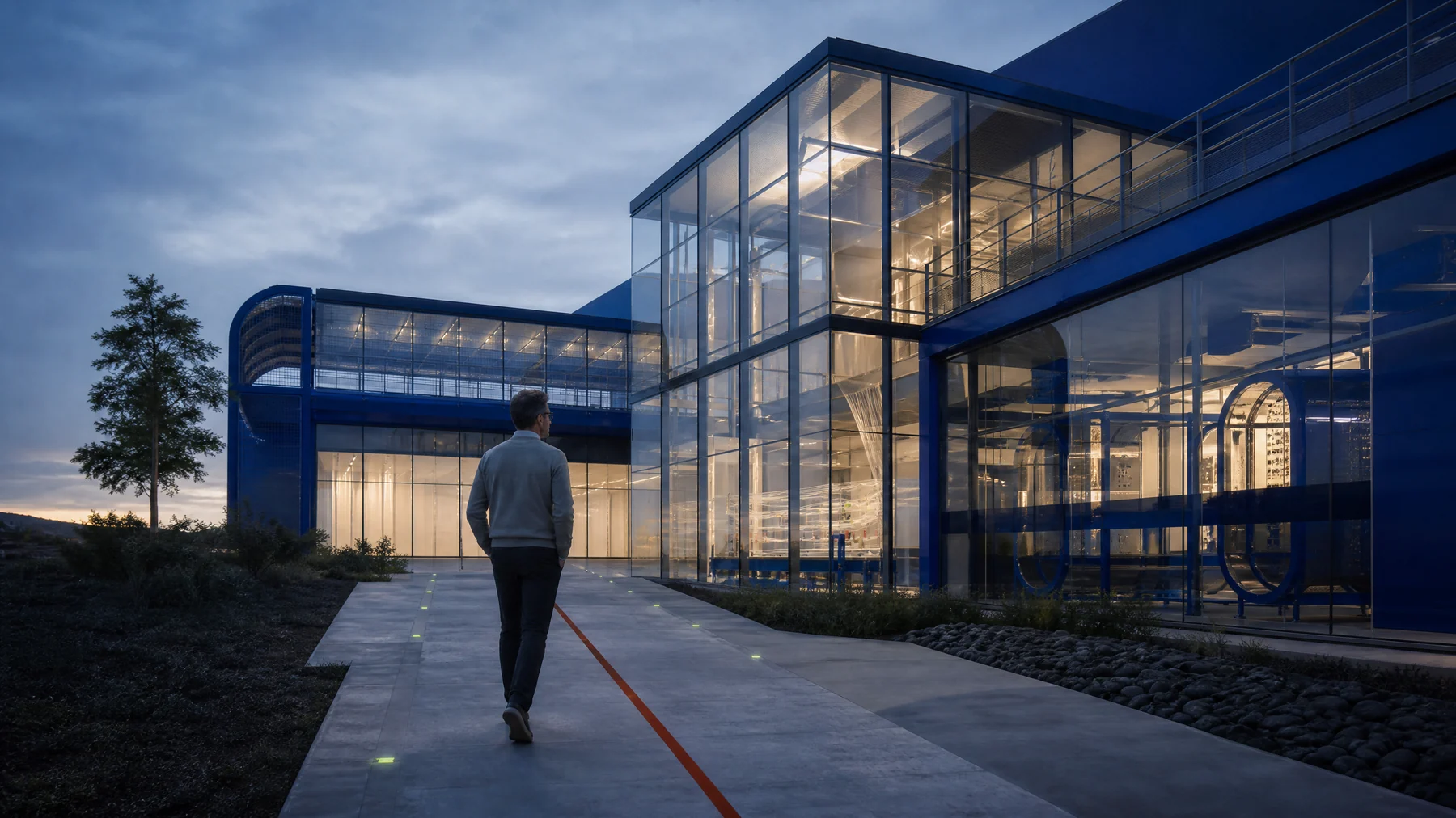 Angular campaign analytics laboratory exterior at early morning