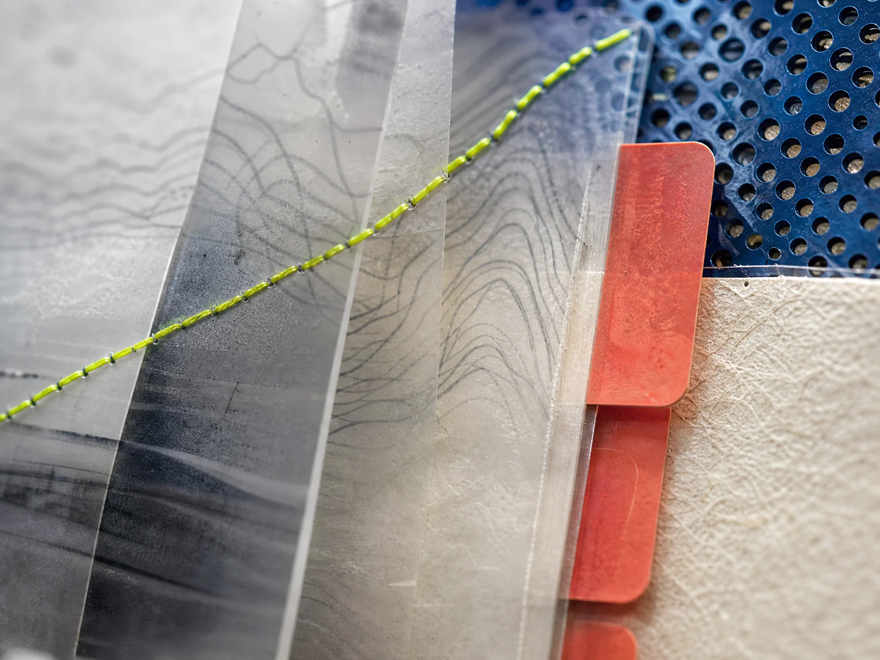 Layered translucent chart ribbons and physical measurement materials